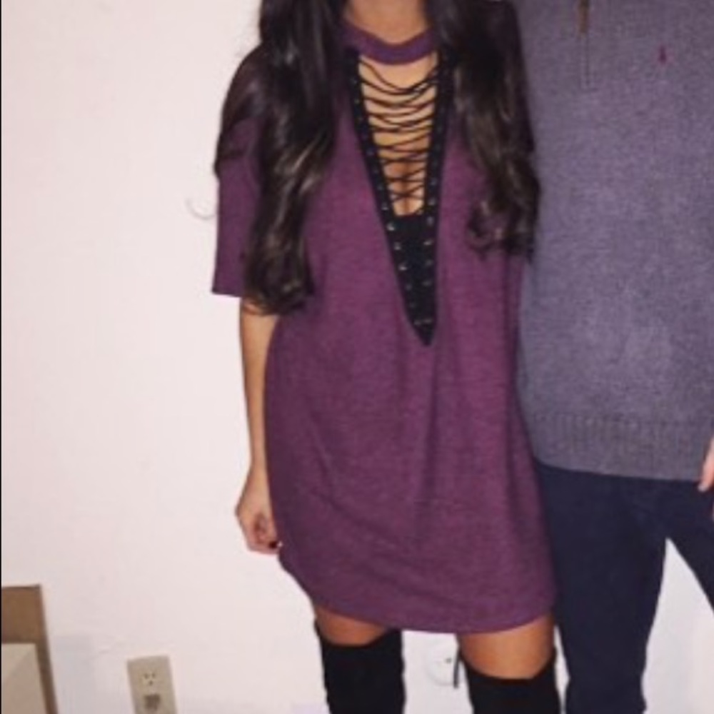LACE-UP SWEATER DRESS